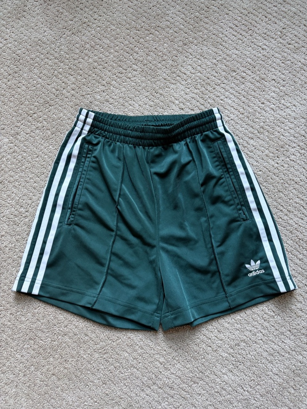 adidas Dark Green Athletic Shorts with White Stripes